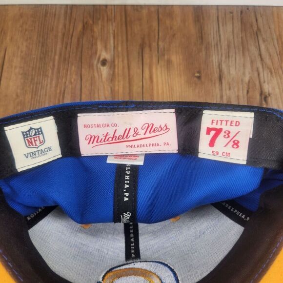Mitchell Ness Los Angeles LA Rams Fitted 7 3/8 Hat Cap Blue Yellow NFL 100% Wool - Picture 10 of 11
